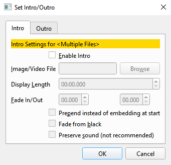 Intro/Outro UI for editing multiple projects