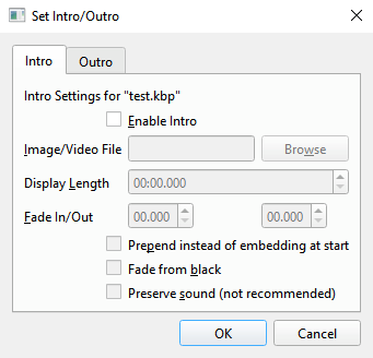 Intro/Outro UI for editing one project