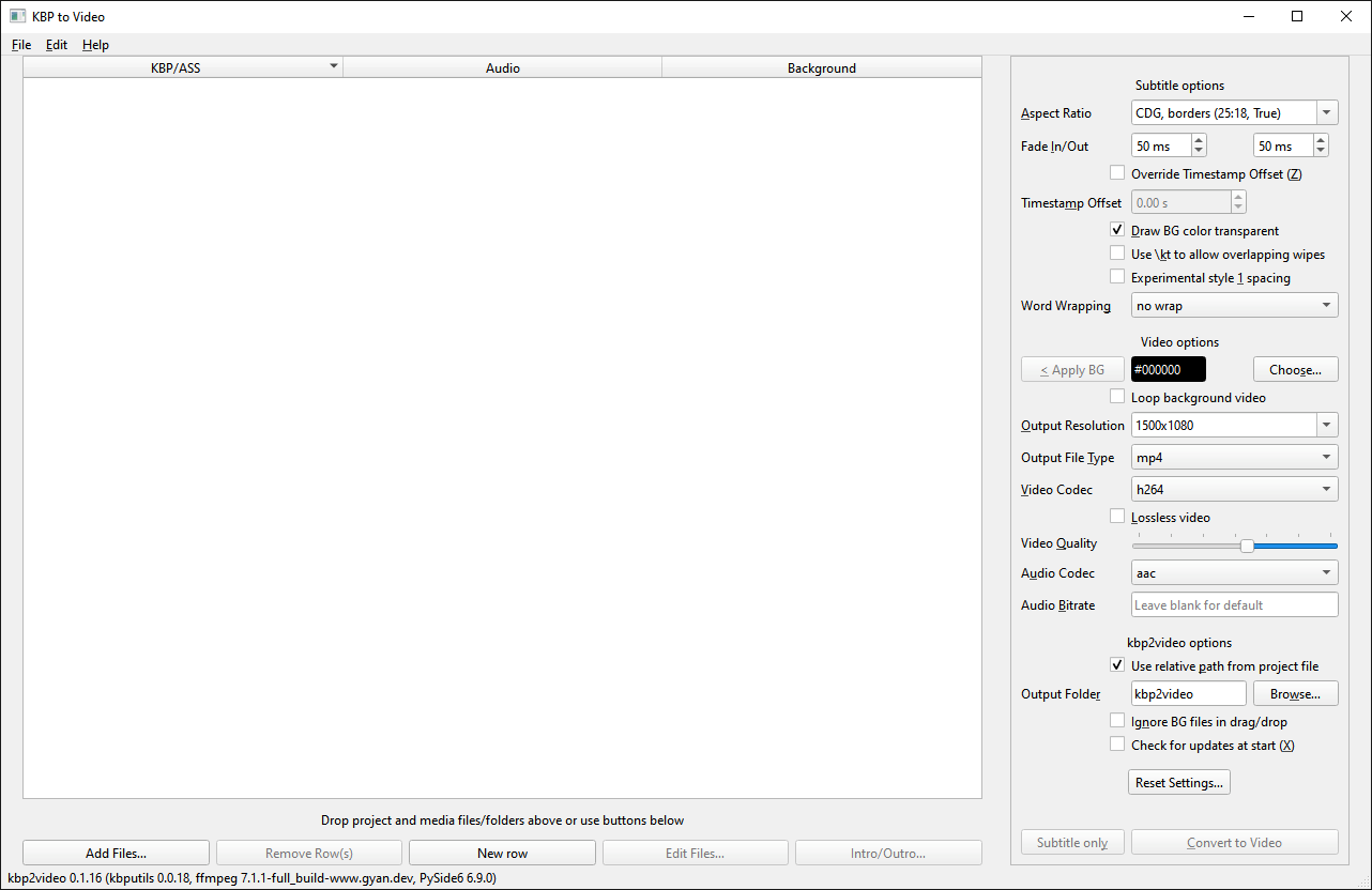 Main window of kbp2video