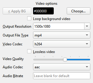 Video Options section of the kbp2video UI