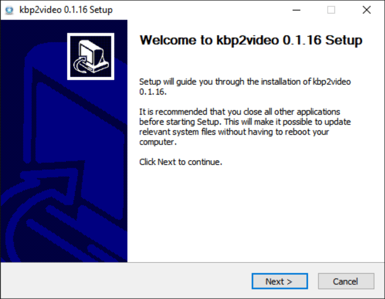 Install wizard, showing Next button to proceed